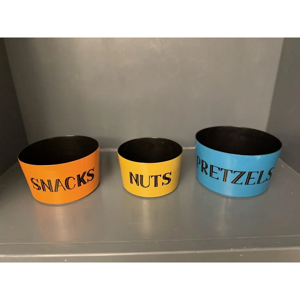 Vintage Set of 3 Nesting Retro Snack Melamine Bowls Chips Pretzels Snacks & Nuts